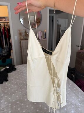 Princess Polly light Yellow Lace-Up Satin Tank Top